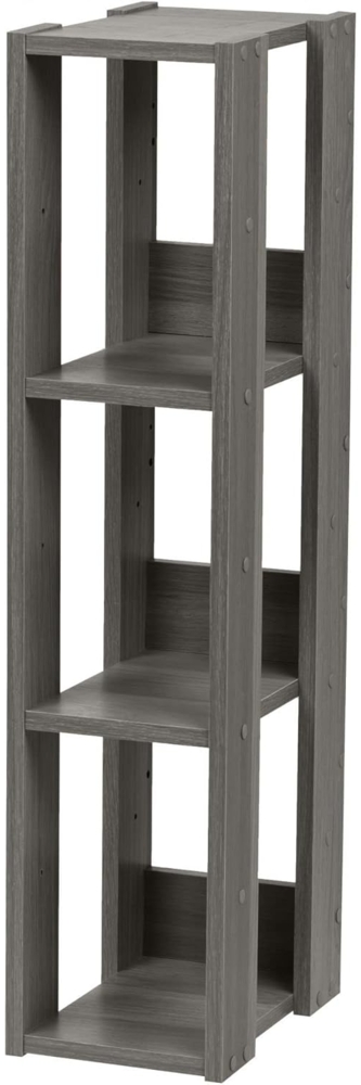 Iris Ohyama, Bücherregal, 3-stufiges Regal, 14 cm breite verstellbare Regale, Stabil, Industriell, Waschküche, Wohnzimmer, Eingangsbereich, Schlafzimmer, Büro - Open Wood Rack OWR-200- Eiche Grau Bild 1