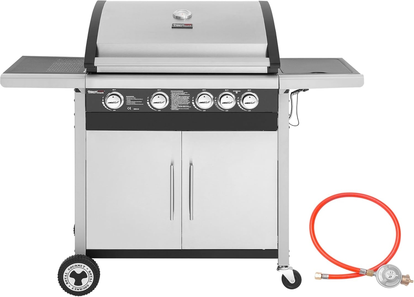 Royal Gourmet 4+1 Brenner Gasgrill Grillwagen mit Unterschrank, Edelstahlbrenner mit 14,5 kW und automatischer Zündung Campinggrill mit Seitenbrenner Silber Bild 1