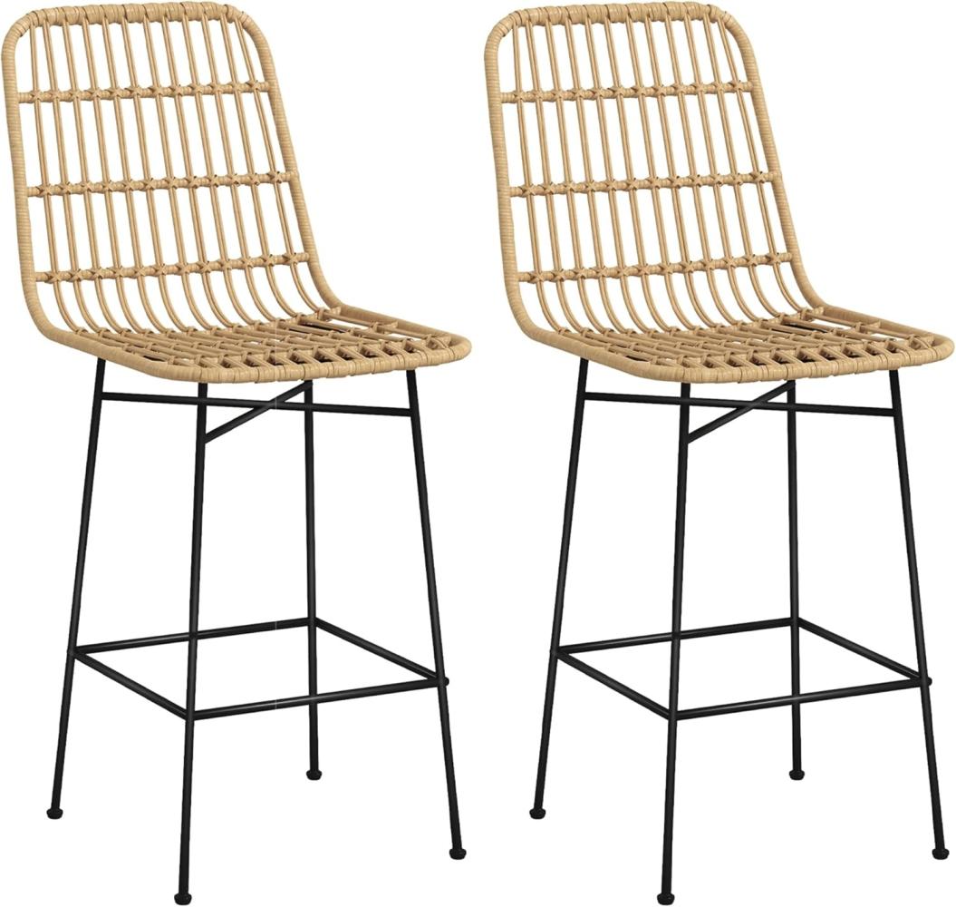 HOMCOM Barhocker 2er-Set, Tresenhocker mit Rückenlehne aus PE-Rattan, Thekenstühle (Barstuhl, 2 St, Küchenhocker), für Wohnzimmer, Küche, Gelb Bild 1