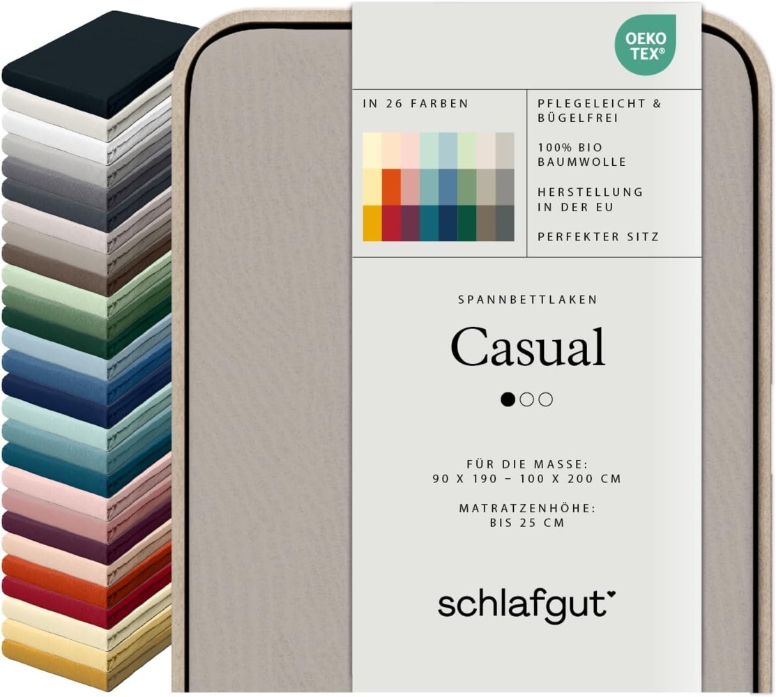 Schlafgut Spannbettlaken CASUAL u.a. in Gr. 90x200, 140x200 oder 180x200 cm, 100% Bio-Baumwolle, Jersey, Gummizug: rundum, (1 Stück), Bettlaken für Matratzen bis 25 cm Höhe, zuverlässig, langlebig, weich Bild 1