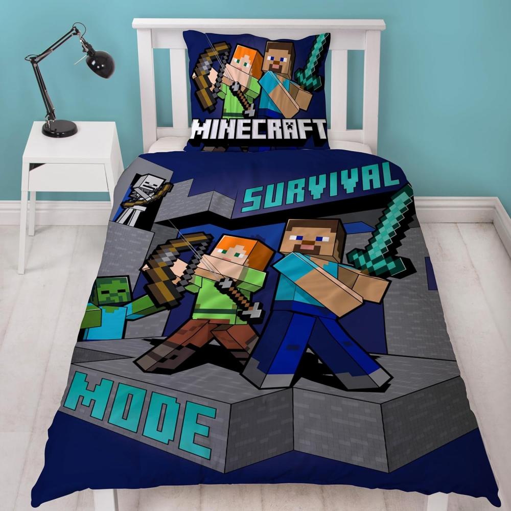 MTOnlinehandel Bettwäsche Minecraft 135x200 + 80x80 cm, 100 % Baumwolle, Renforcé, 2 teilig, coole & starke Kinder- und Jugendbettwäsche " Minecraft Survival " Bild 1