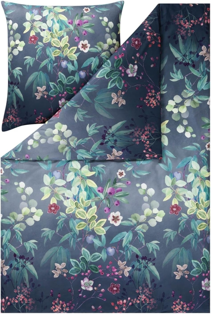 Estella Mako-Satin Bettwäsche 155x220 Bonny anthrazit Blätter Tropic 4817-920 Bild 1