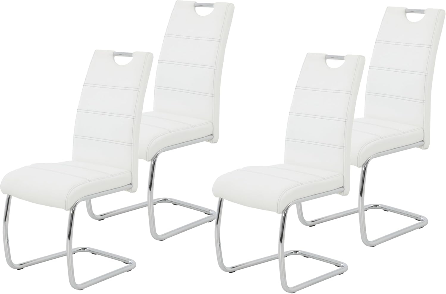 4er Set Schwingstuhl Flora - Kunstleder Weiß - verchromtes Metallgestell Bild 1