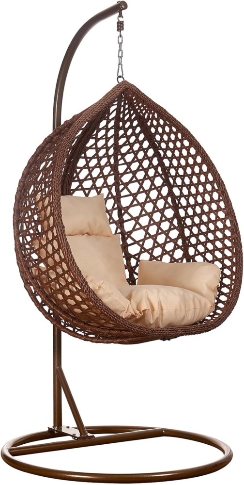 Luxus Hängesessel Style XXL Rattan Korb und Gestell Braun mit Relaxkissen Beige Bild 1