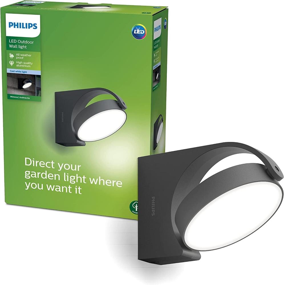 PHILIPS Mimosa Outdoor Wandleuchte (7 W), wetterfeste Außenleuchte mit beweglichem Panel und kaltweißer LED Beleuchtung, anthrazit Bild 1