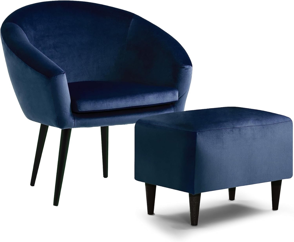 Traumnacht Relaxsessel, Cocktailsessel Theo, bequemer Polstersessel mit Armlehnen, produziert nach deutschem Qualitätsstandard, blau (Samt) + passender Fußhocker blau (Samt) Bild 1