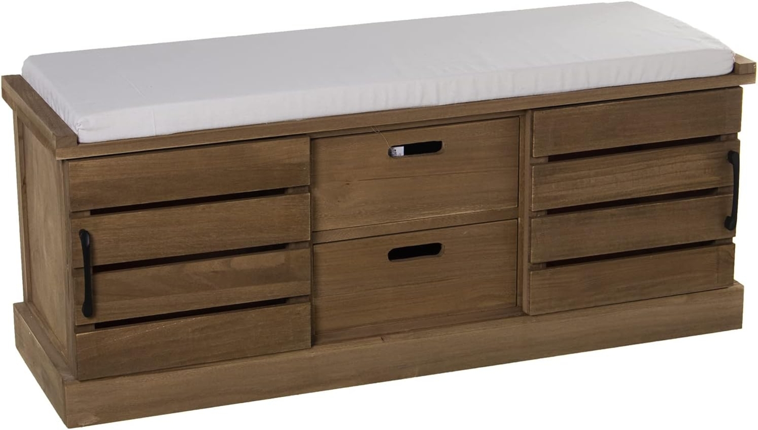 DRW Bankschrank mit 2 Türen und 2 Schubladen aus Paulownia Holz in Natur und Weiß, 104 x 34 x 45 cm, estandar Bild 1