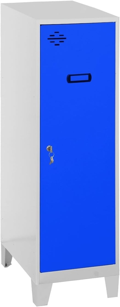 Simonlocker - Kleiner Umkleiderschrank, 1015 x 300 x 500 mm, Amario aus Metall, mit Schlüssel, Weiß/Blau Bild 1