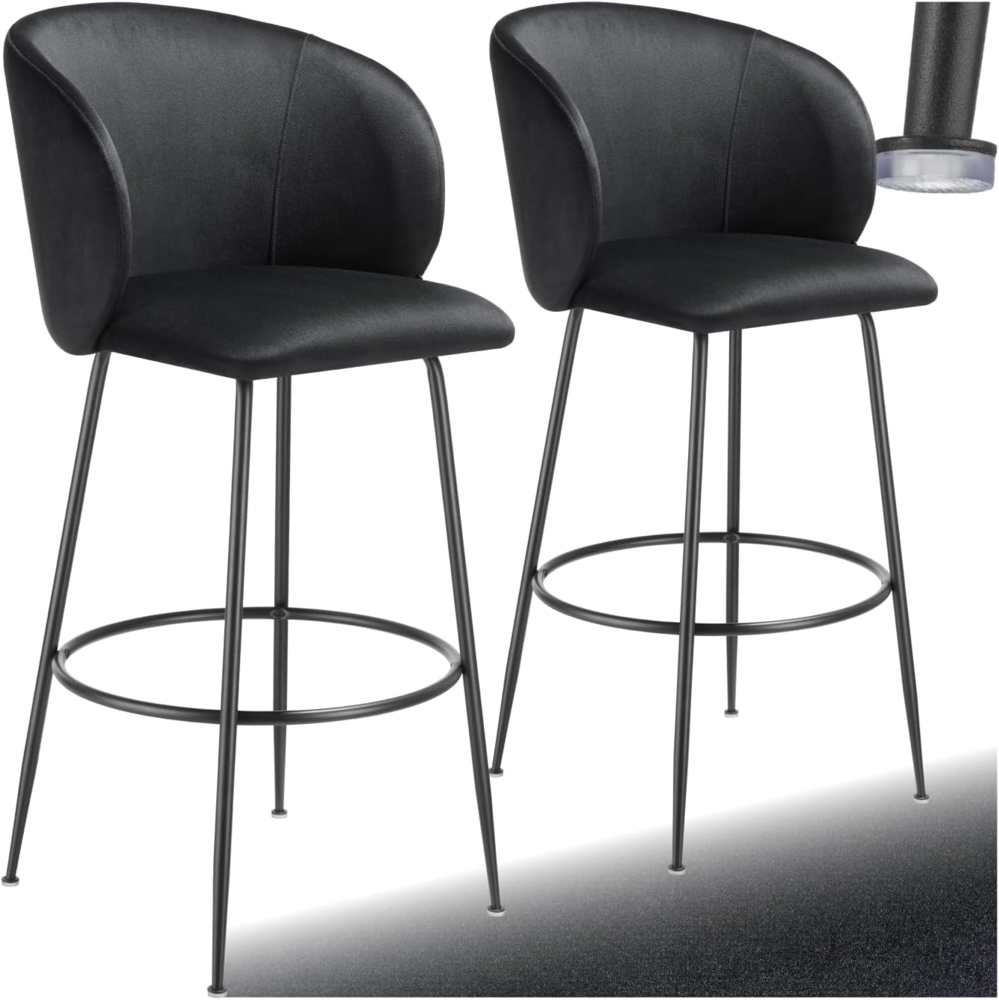 tectake Barhocker Barstuhl Luana, mit Rückenlehne, Samtoptik, 51 x 60 x 106 cm, Belastbarkeit 120 kg Bild 1