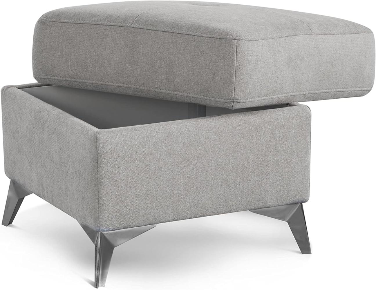 CAVADORE Polsterhocker Cardy / Kleiner Hocker mit Stauraum + Fleckschutz-Bezug fürs Wohnzimmer / Passend zum Ecksofa Cardy / 58 x 48 x 58 / Hellgrau Bild 1
