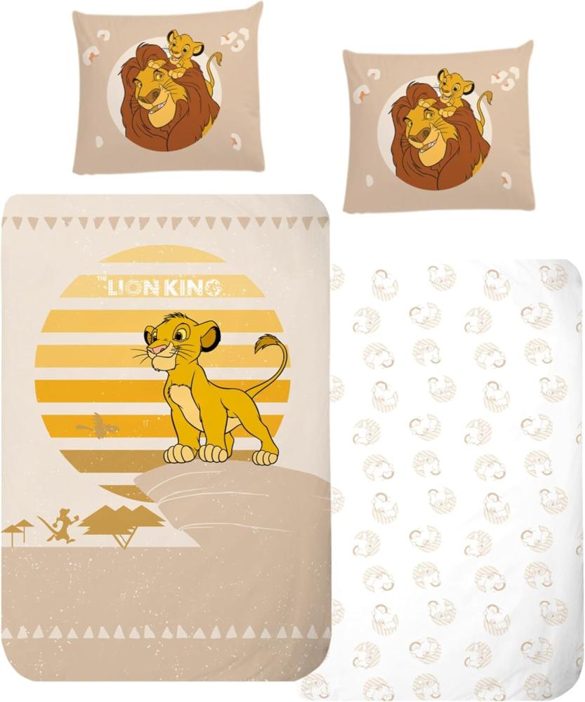 MTOnlinehandel Kinderbettwäsche König der Löwen Biber/ Flanell in 135x200 + 80x80 cm, Disney, 100% Baumwolle, 2 teilig, Winterbettwäsche, kuschelig und weich, Simba und Mufasa Bild 1