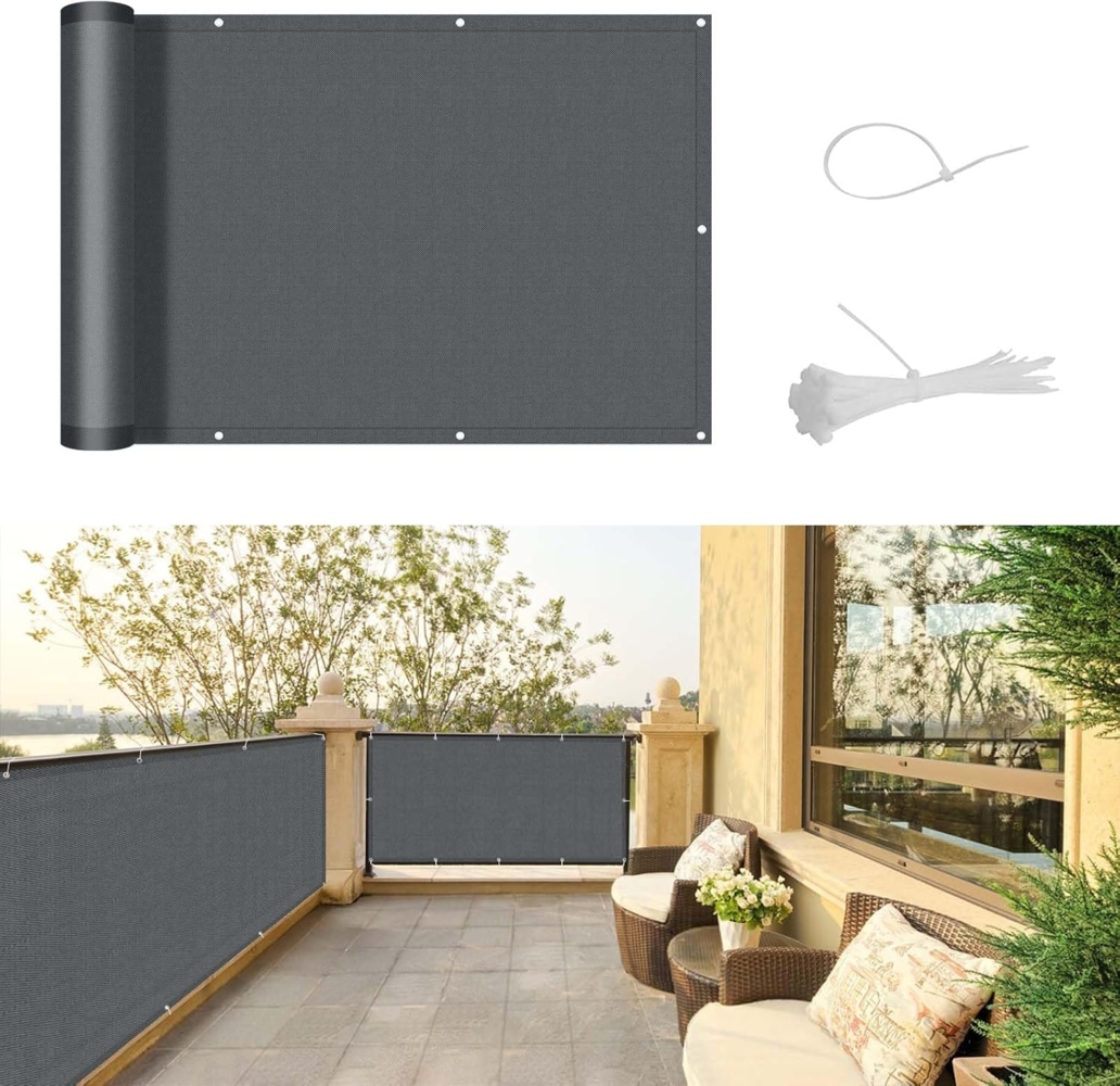 SUNNY GUARD Balkon Sichtschutz 80x200 cm Balkonverkleidung Balkonabdeckung Balkonumspannungen,UV-Schutz,Wind und wasserdicht,Geeignet für Balkon,Garten,Terrasse,mit Kabelbinder,Anthrazit Bild 1