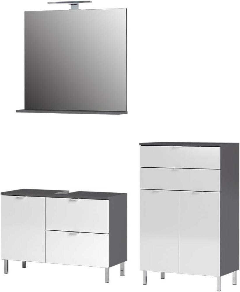 Germania Badezimmer-Set 8339-569 GW-Mauresa, bestehend aus Waschbeckenunterschrank, Spiegel und Kommode, im Dekor Graphit/Weiß 155x200x34 cm Bild 1