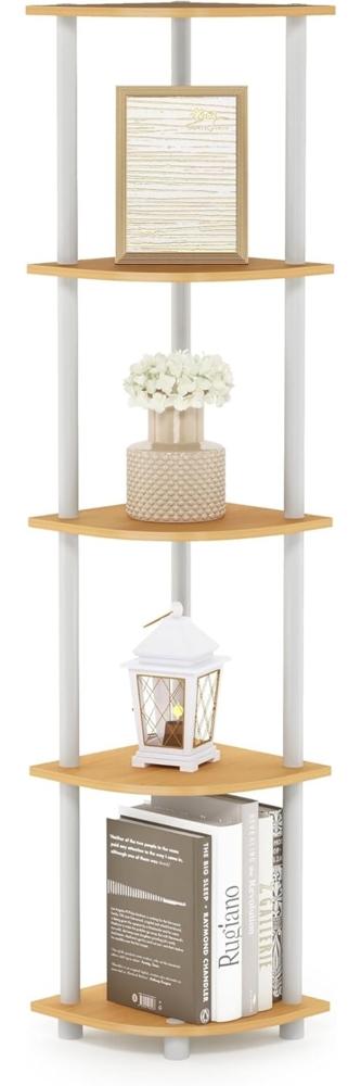 Furinno Eckregal mit 5 Ebenen, Mehrzweckregal, Verbundholz, PVC-Rohre, Buche/Weiß, 29. 46x29. 46x146. 3 cm Bild 1