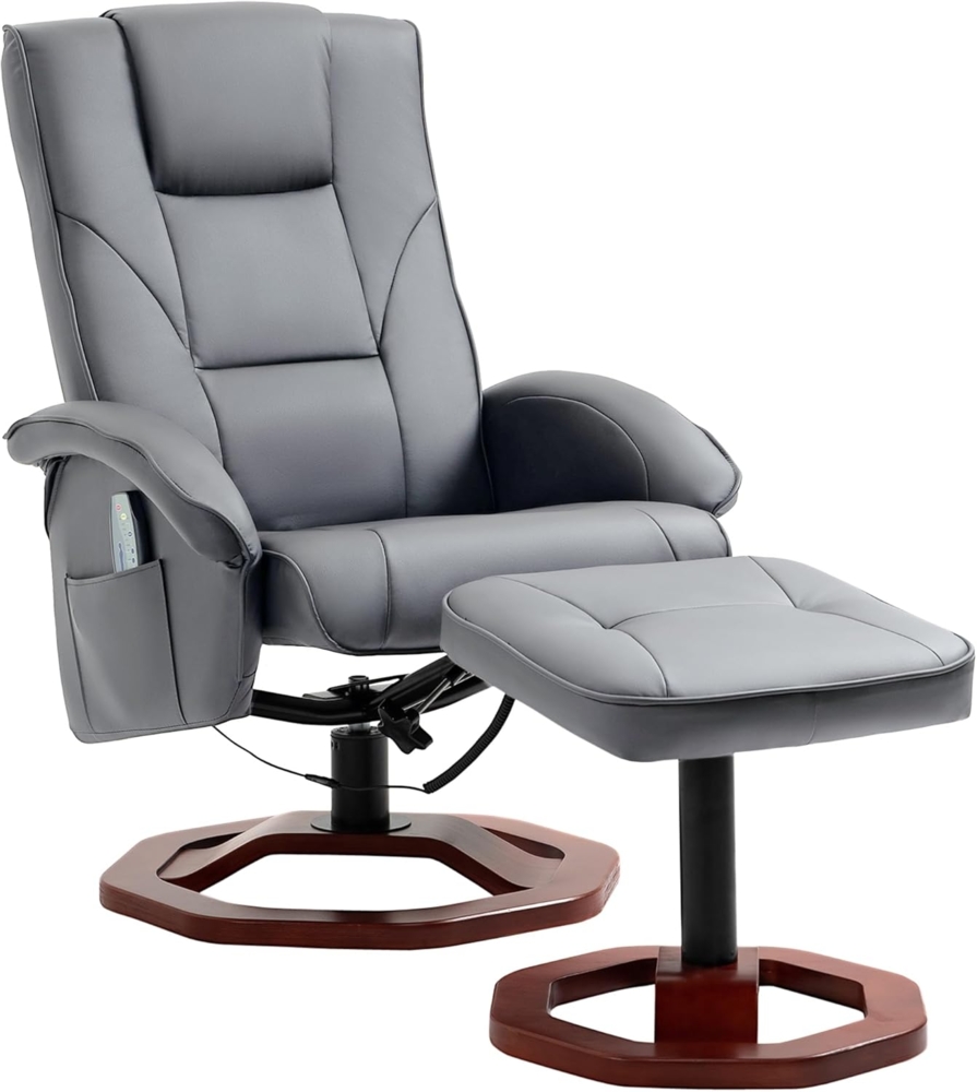 HOMCOM Massagesessel mit Hocker, Seitentasche, Stauraum, Liegefunktion 360° drehbar (Relaxsessel, 1-St, Fernsehsessel), Kunstleder 73 x 83 x 106cm Dunkelgrau Bild 1