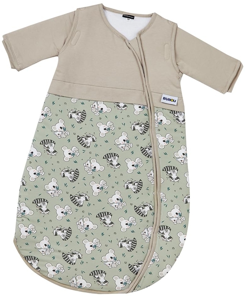 Gesslein Baby Schlafsack Bubou, Ganzjahres-Schlafsack mit Temperaturregulierung (optimale Passform, langer Reißverschluss, 110),beige-grün mit Koala Bild 1