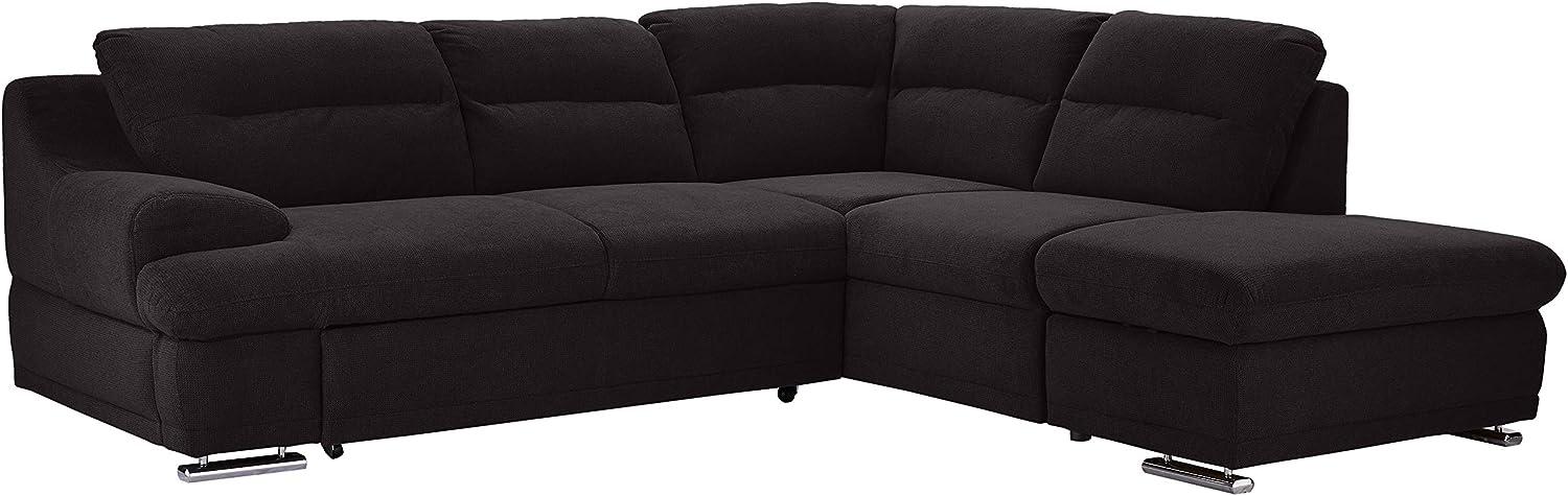 Mivano Ecksofa Coast / Große Schlafcouch in L-Form mit Ottomane rechts, Inkl. Bettfunktion und Stauraum, 264 x 88 x 217, Mikrofaser: schwarz Bild 1