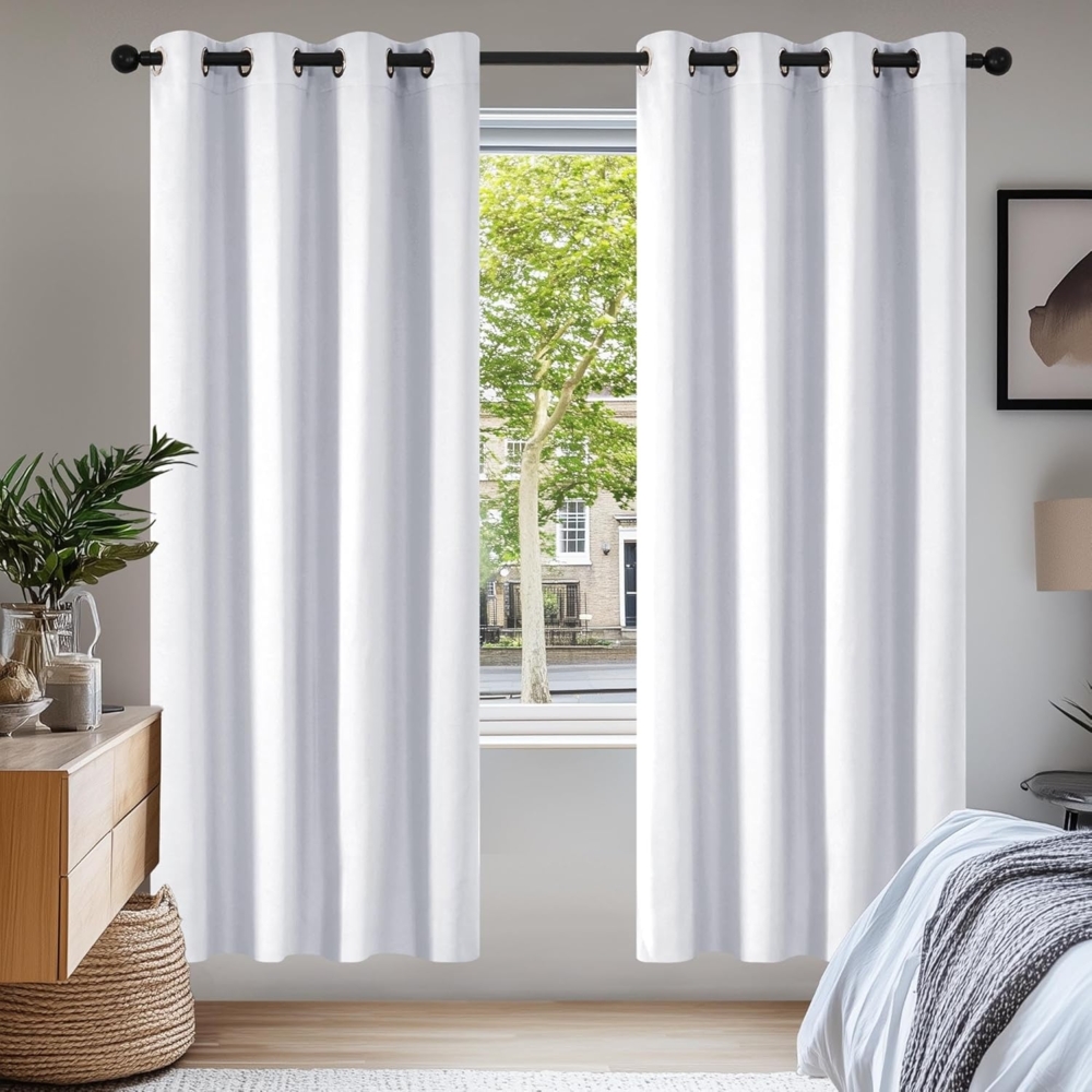 Deconovo Verdunkelungsgardine mit Ösen Gardinen Wohnzimmer Vorhänge Extra Warm Vorhang Blickdicht Fensterdeko, 175x140 cm(HöhexBreite), Silber Grau, 2er Set Bild 1