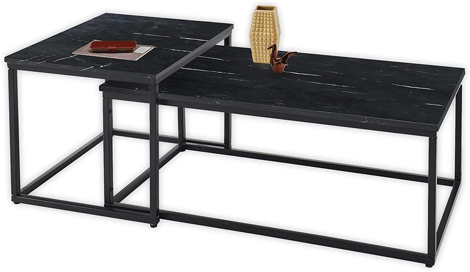 'Keno' Couchtisch 2er-Set , Mamor/ Metall schwarz Bild 1