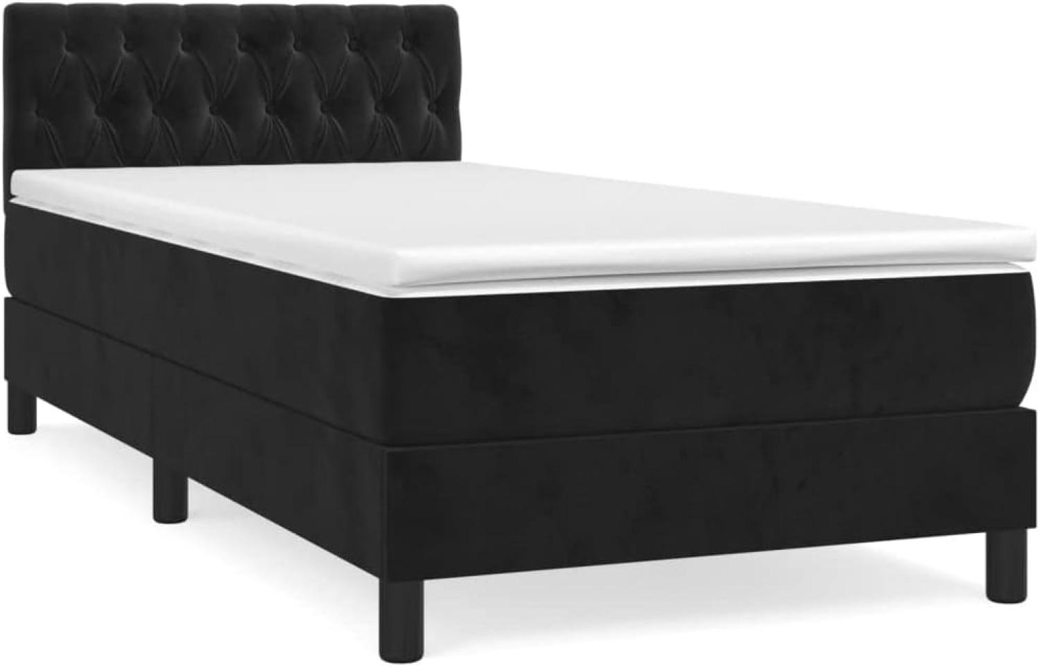 vidaXL Boxspringbett mit Matratze Schwarz 90x200 cm Samt, Härtegrad: H2 Bild 1