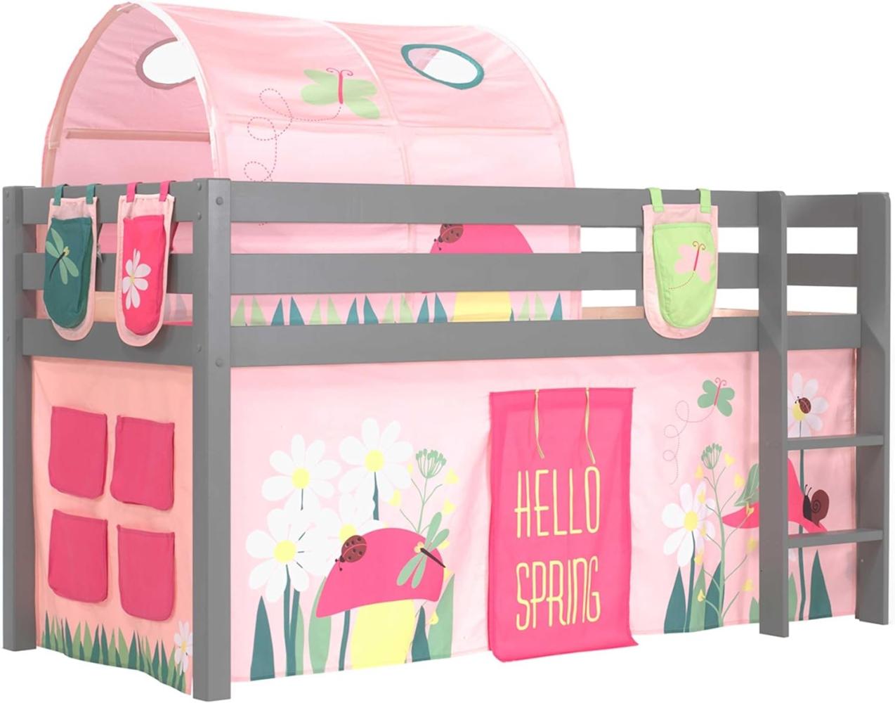 Vipack Spielbett 'Pino' grau mit Textilset Vorhang, Tunnel und 3 Taschen 'Spring' Bild 1