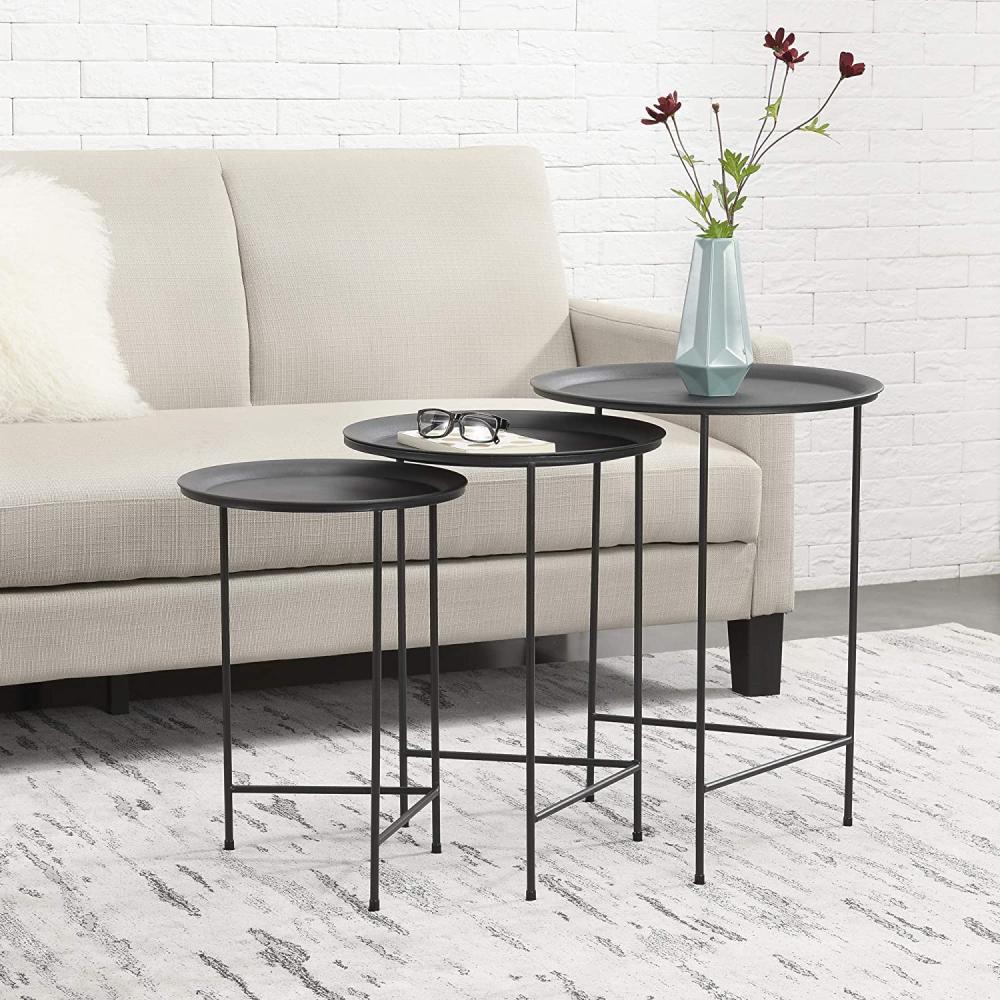 Couchtisch Gatlinburg 3er Set Rund Metall Schwarz en. casa Bild 1