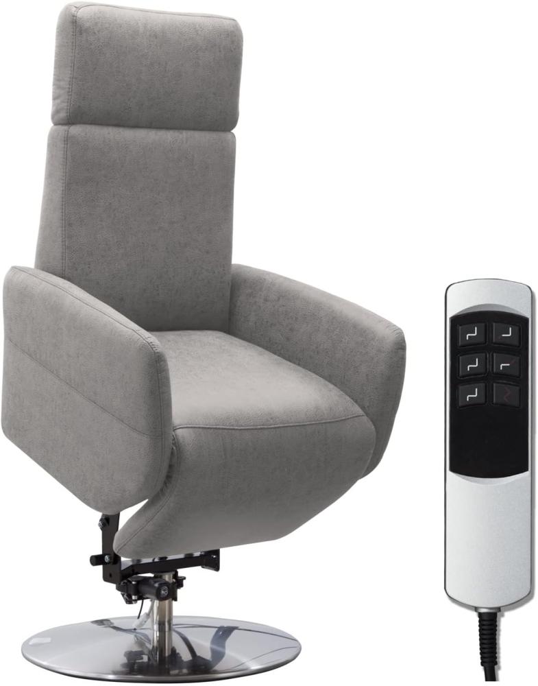 Cavadore TV-Sessel Cobra mit 2 E-Motoren und Aufstehhilfe / Elektrischer Fernsehsessel mit Fernbedienung / Relaxfunktion, Liegefunktion / bis 130 kg / L: 71 x 112 x 82 / Lederoptik Hellgrau Bild 1