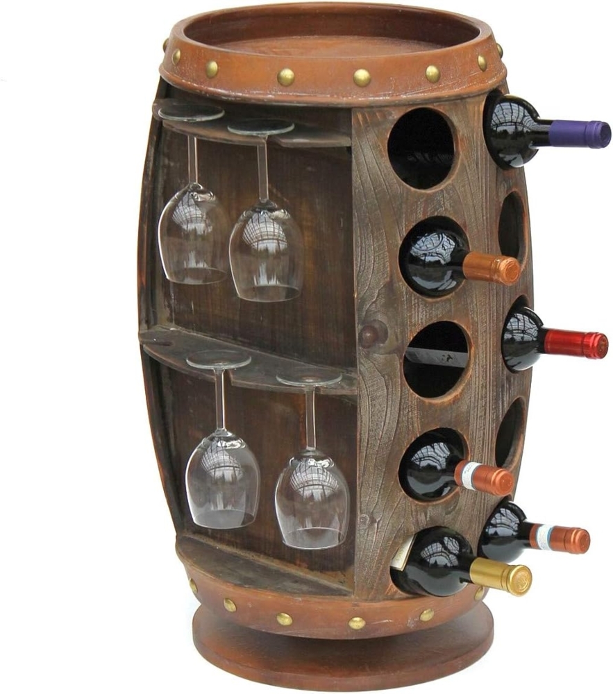 DanDiBo Weinregal Holz Braun 360° Drehbar Weinfass 71 cm 9205-R Bar Flaschenregal Flaschenständer Fass Holzfass Weinschrank Bild 1