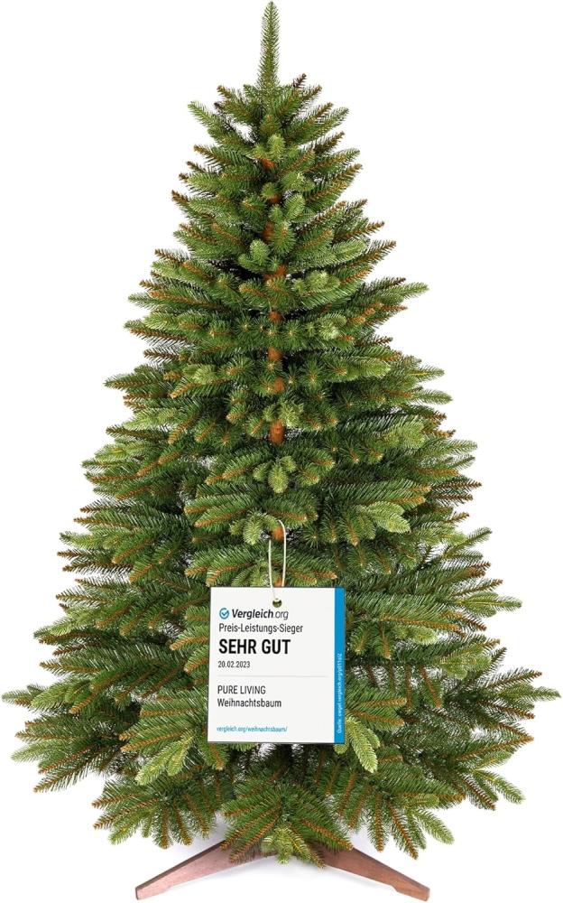 Premium Weihnachtsbaum künstlich 220cm -TESTSIEGER - Naturgetreu, dichte Zweige, Künstlicher Weihnachtsbaum mit Holzständer und Aufbewahrungstasche – Tannenbaum künstlich von Pure Living Bild 1