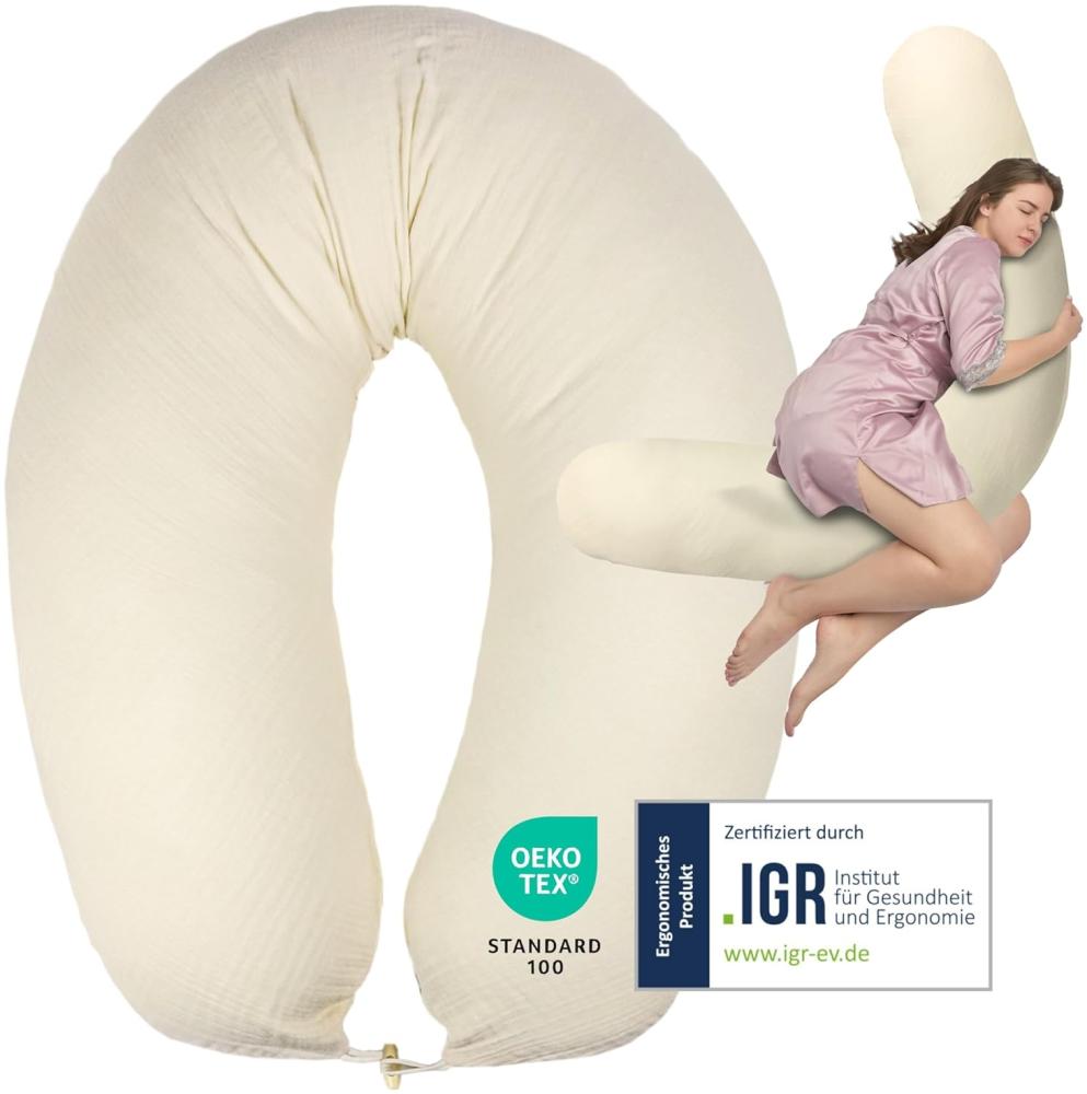 sei Design Stillkissen XXL Musselin Bezug 190x30 Stillkissenbezug 100% Bio-Baumwolle Schwangerschaftskissen Seitenschläferkissen Komfortkissen Erwachsene Baby Kissen Bild 1