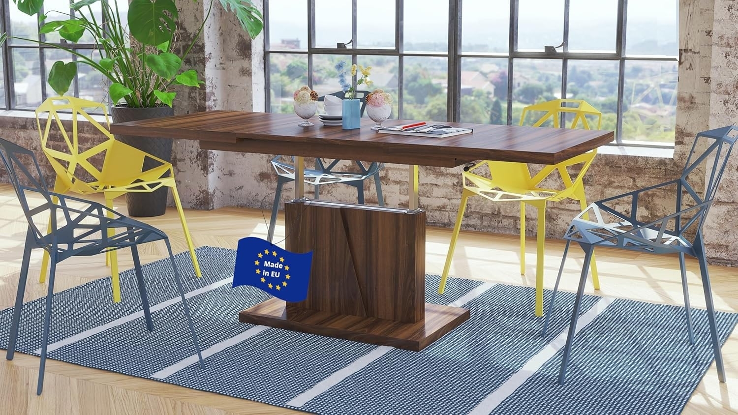 Mazzoni Design Couchtisch Tisch Grand Noir stufenlos höhenverstellbar ausziehbar 120 bis 180cm Esstisch (Nussbaum) Bild 1