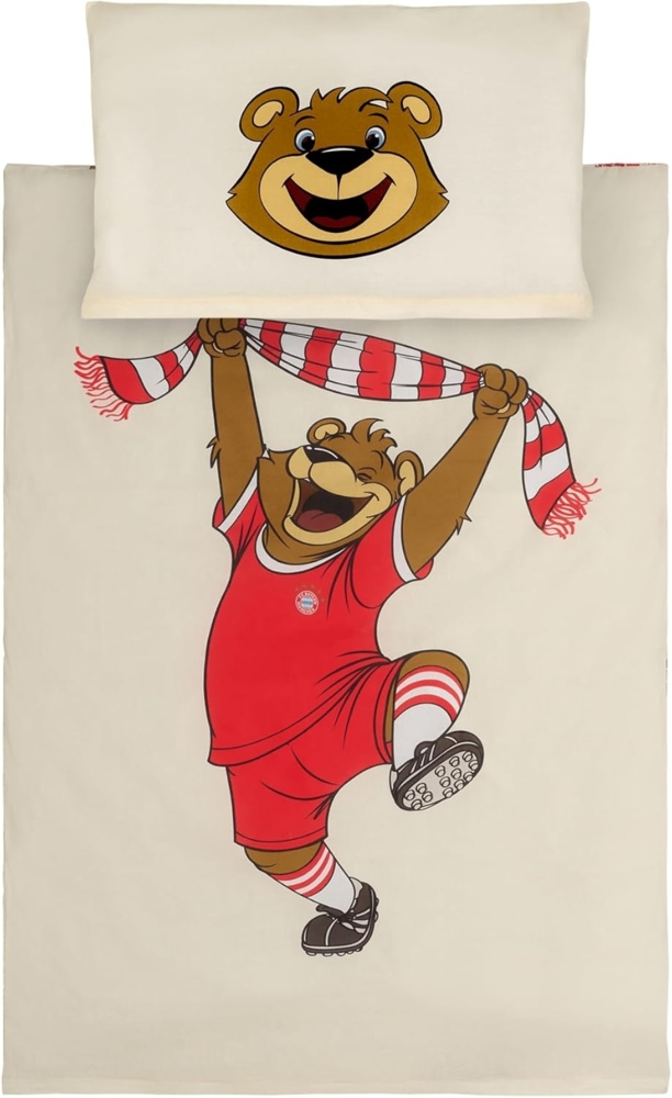 BERONAGE Babybettwäsche FC Bayern München Baby / Kleinkind Bettwäsche Berni Maskottchen, Baumwolle, 2 teilig, 100x135 cm 60x40 cm Bild 1