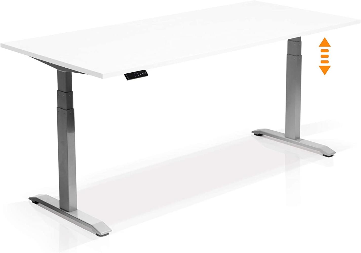 Möbel-Eins OFFICE ONE elektrisch höhenverstellbarer Schreibtisch / Stehtisch, Material Dekorspanplatte grau weiss 200 x 80 cm Bild 1