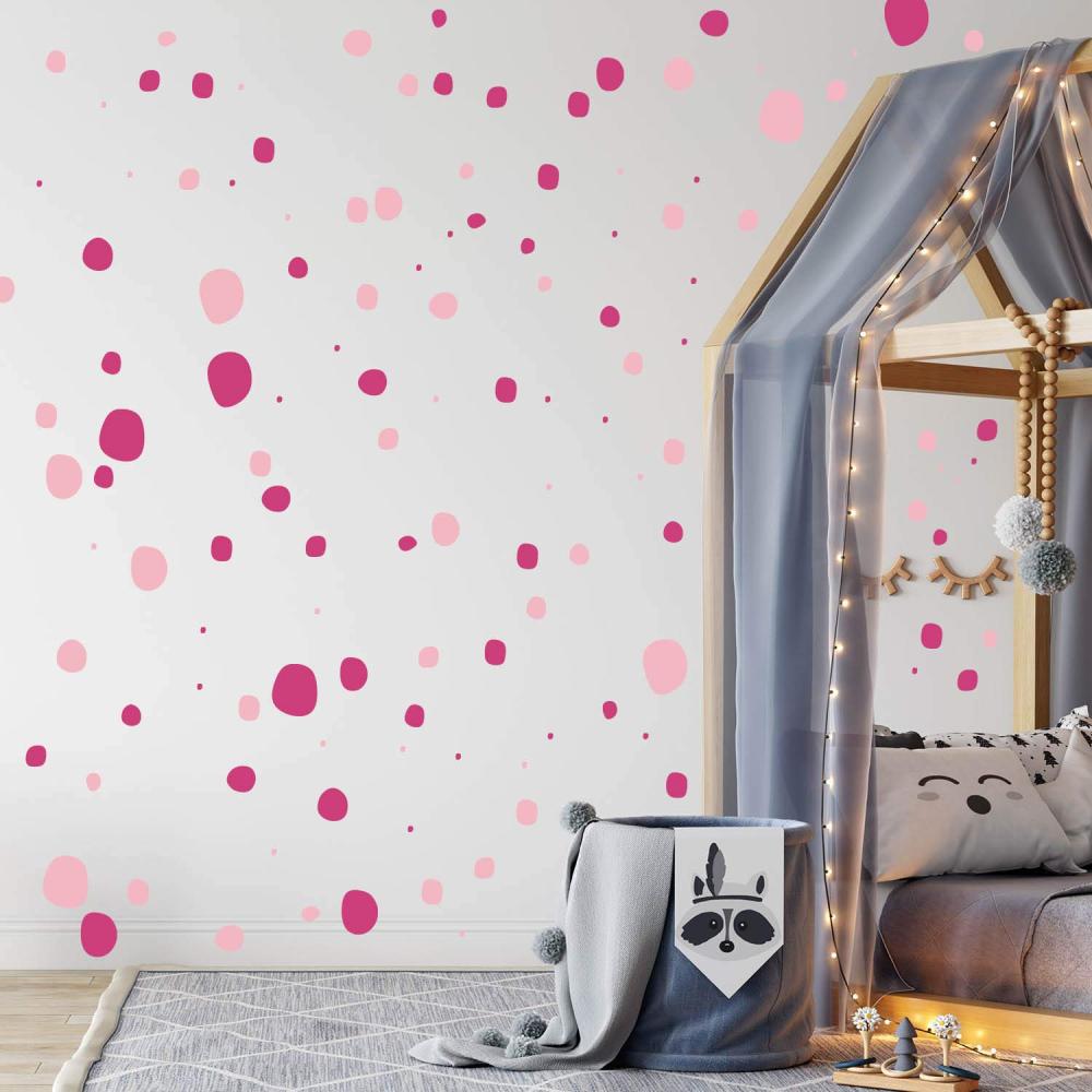 TUPFEN DOTS Wandtattoo 128 Stück | rund & handgezeichnet Punkte | Konfetti AUFKLEBER Kindergarten | unregelmäßige Punkte Wandsticker Kinderzimmer ZWEIFARBIG (Rosa/Pink) Bild 1