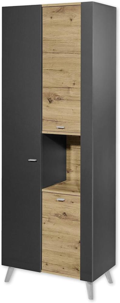 LINE Badezimmer Hochschrank in Anthrazit, Artisan Eiche Optik - Badezimmerschrank Bad Schrank mit viel Stauraum - 69 x 190 x 39,5 cm (B/H/T) Bild 1