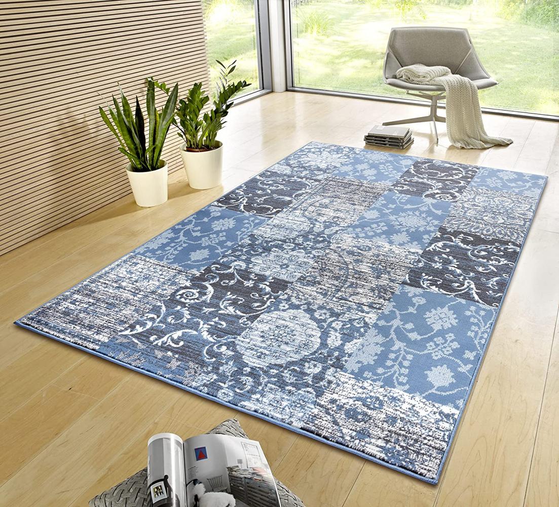 Kurzflor Teppich Bloques Hielblau - 120x170x0,9cm Bild 1