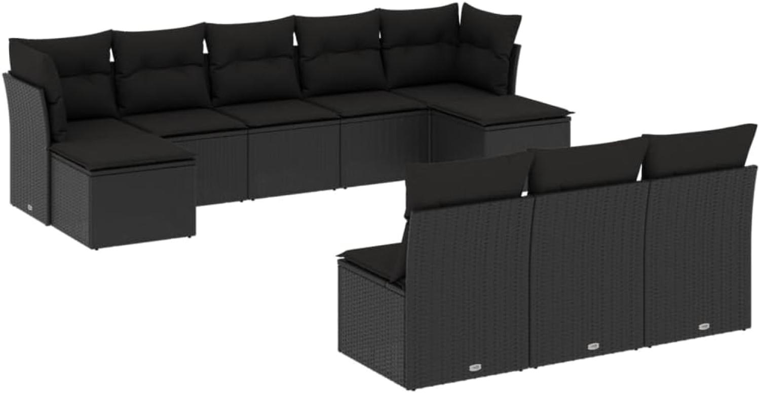 vidaXL 10-tlg. Garten-Sofagarnitur mit Kissen Schwarz Poly Rattan 3250124 Bild 1