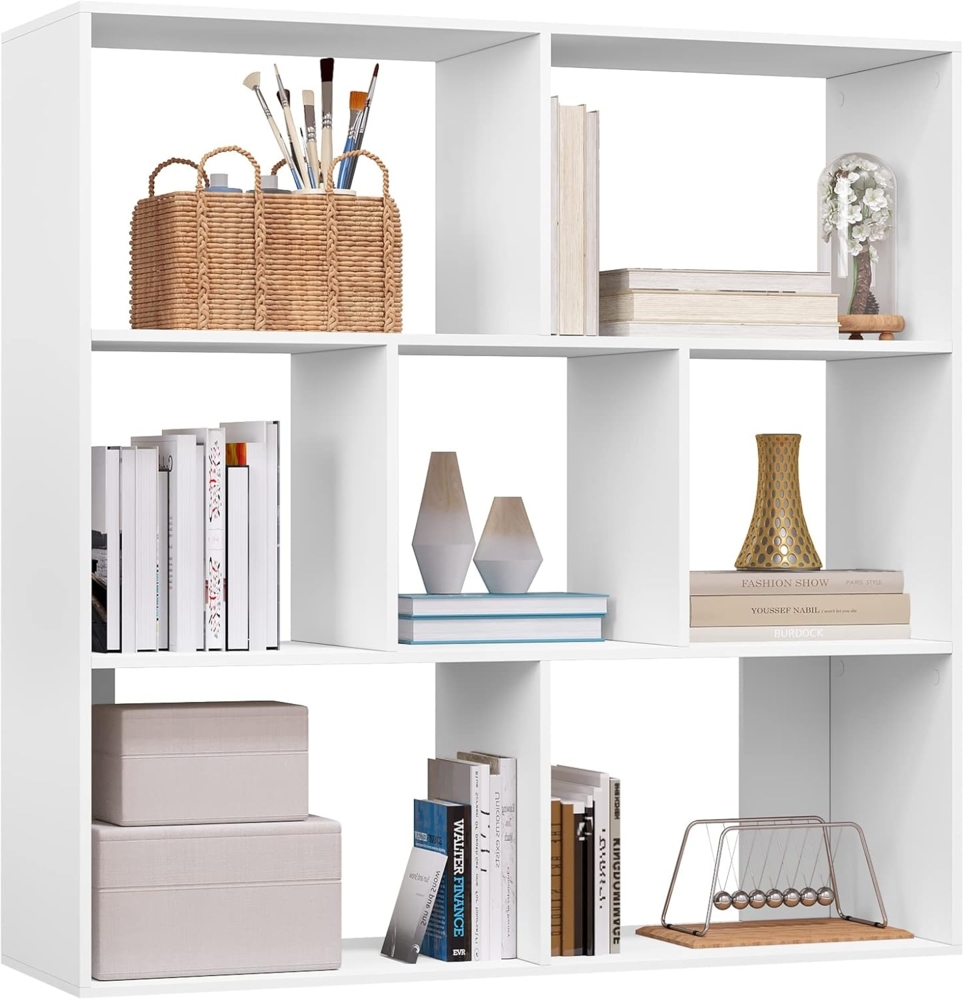 eSituro Bücherregal mit 7 Fächern, weißes Regal für Wohnzimmer Schlafzimmer Büro, Würfelregal 100 x 100 x 30 cm, Raumteiler aus Holzwerkstoff, Aufbewahrungsregal stehend, SBKC0042 Bild 1