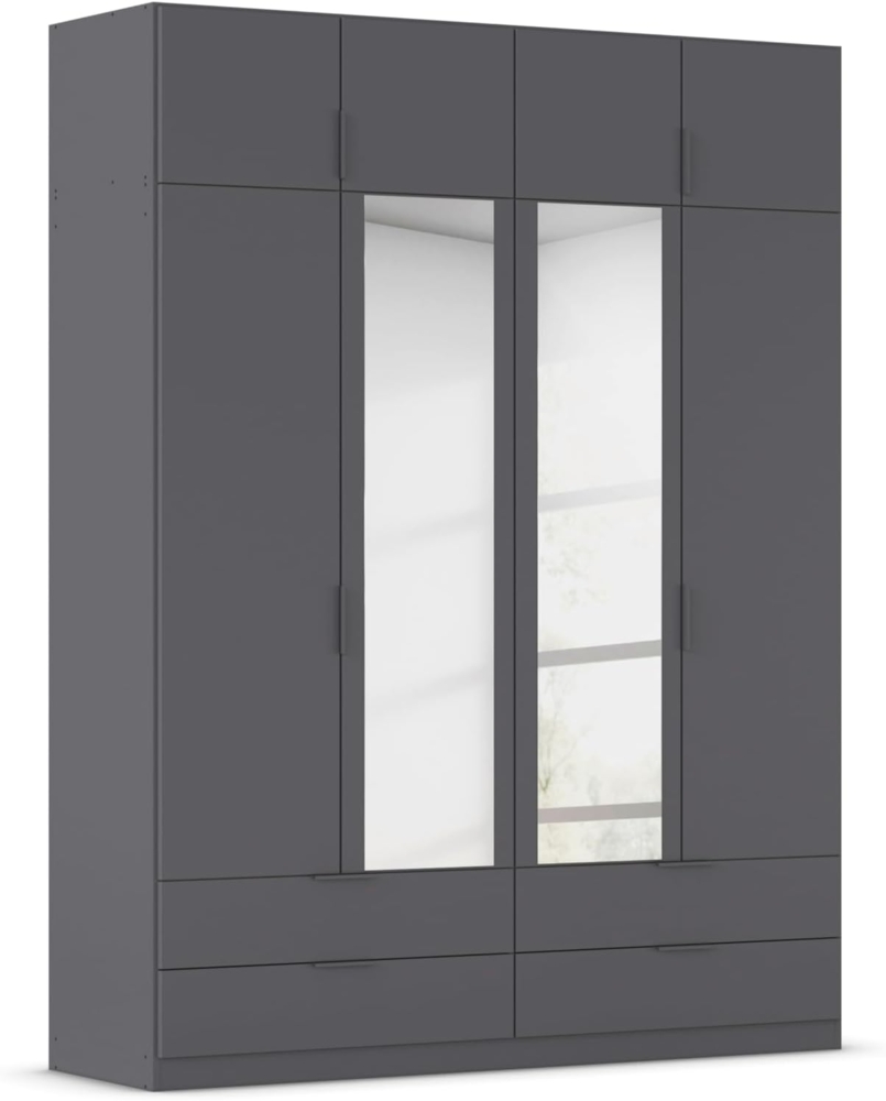 Rauch Möbel Lagoa, Kleiderschrank, Garderobe für Schlafzimmer, Kinderzimmer, Jugendzimmer 8-türig,mit Spiegel, 4 Schubladen, mit Zubehör Premium, Farbe Grau metallic, Schwarz, Breite 181 cm Bild 1