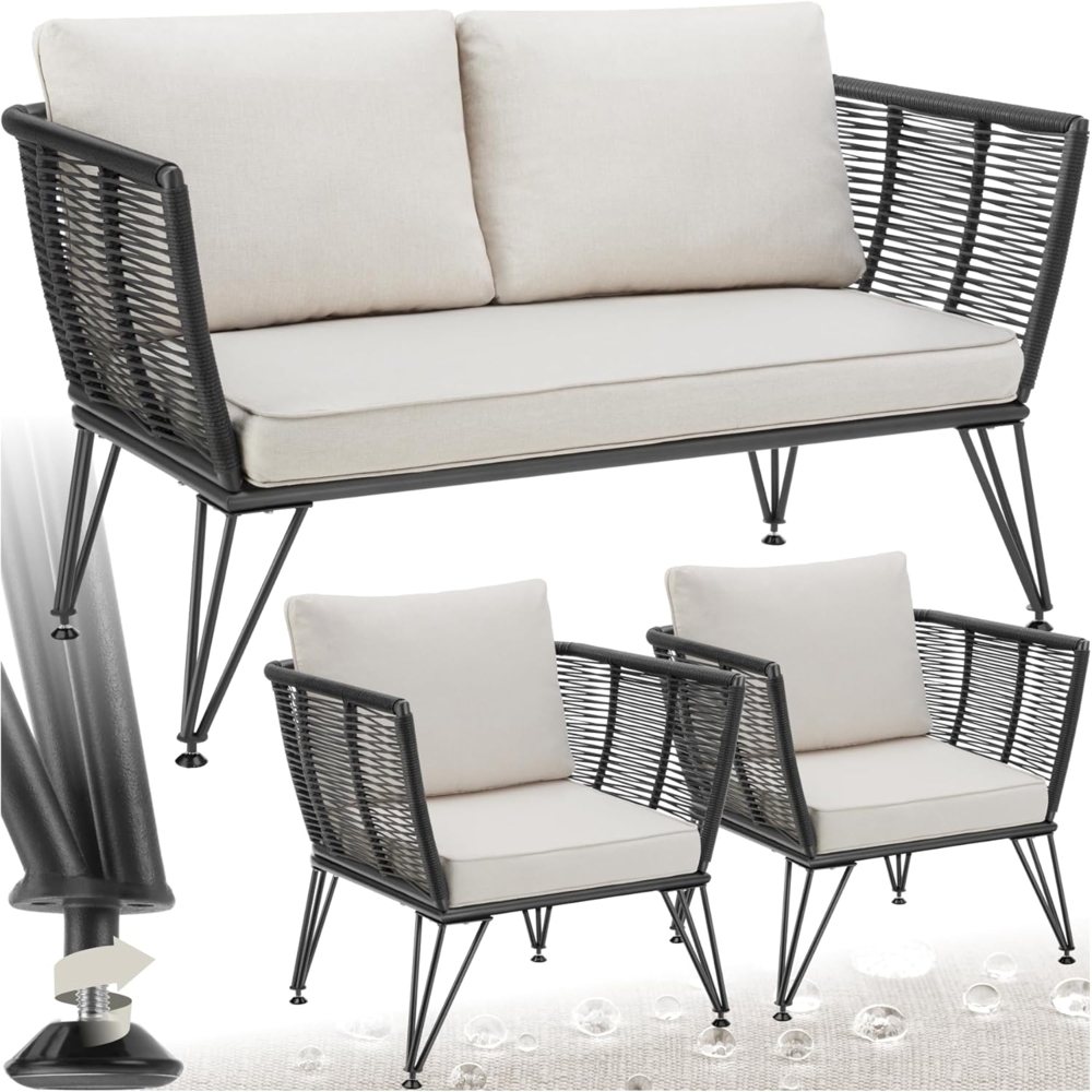 tectake Essgruppe Garten-Loungeset, (Set, 3-tlg), Polyrattan im Rope-Design Bild 1