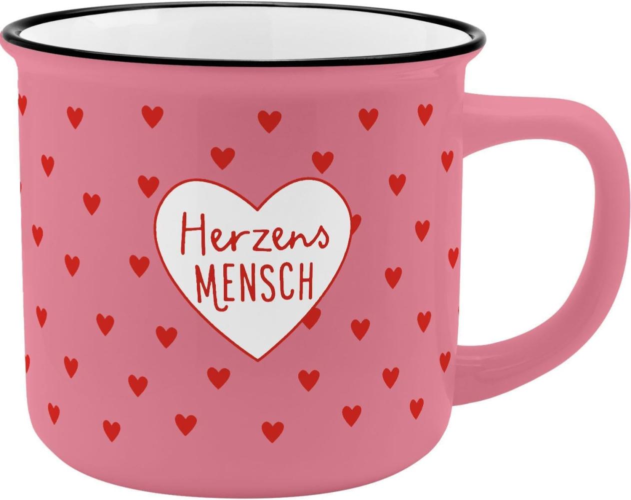 GRUSS & CO Becher Motiv "Herzensmensch" | New Bone China Porzellan, Emaille-Optik, 35 cl | Geschenk, für Sie, für Ihn | 48498 Bild 1