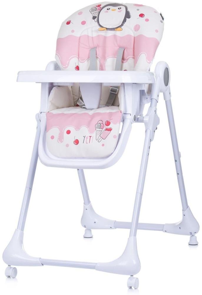 Chipolino Kinderhochstuhl Yeti klappbar Räder, höhenverstellbar, Fußstütze, Gurt rosa Bild 1