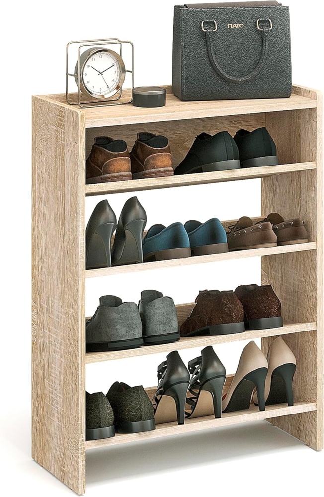 KOMTO Schuhregal Elexis 4 Schmal - Schuhablage Flur mit 4 Ebenen Offener Schuhschrank, Schuhschrank Schuh Organizer Platzsparend, 60 x 25 x 80 cm Bild 1