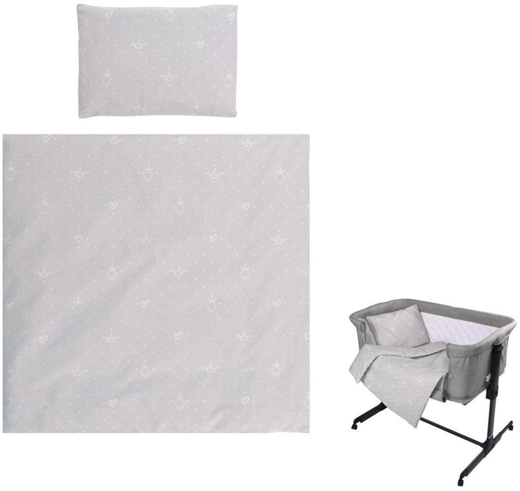 Lorelli Babybettwäsche-Set Eva 5-tlg Decke 75 x 75 cm, Kissen 29 x 42 cm, Bezüge hellgrau Bild 1
