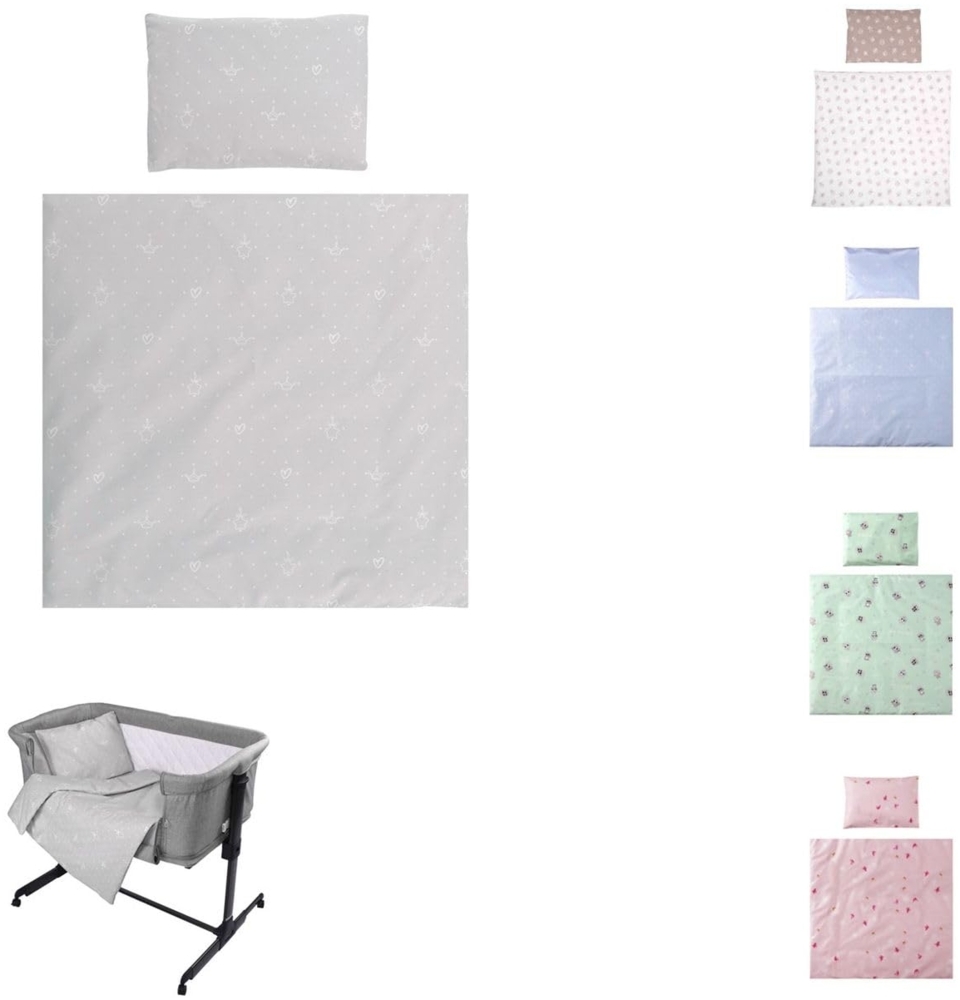 Lorelli Babybettwäsche-Set Eva 5-tlg Decke 75 x 75 cm, Kissen 29 x 42 cm, Bezüge hellgrau Bild 1