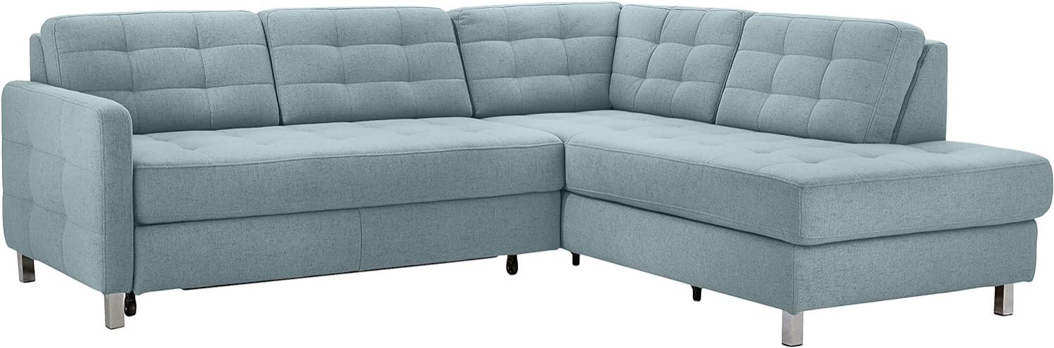 CAVADORE Ecksofa Piccoli mit Ottomane rechts / Sofaecke mit Bettfunktion und Bettkasten im modernen Design / 233 x 80 x 196 / Flachgewebe Aqua Bild 1