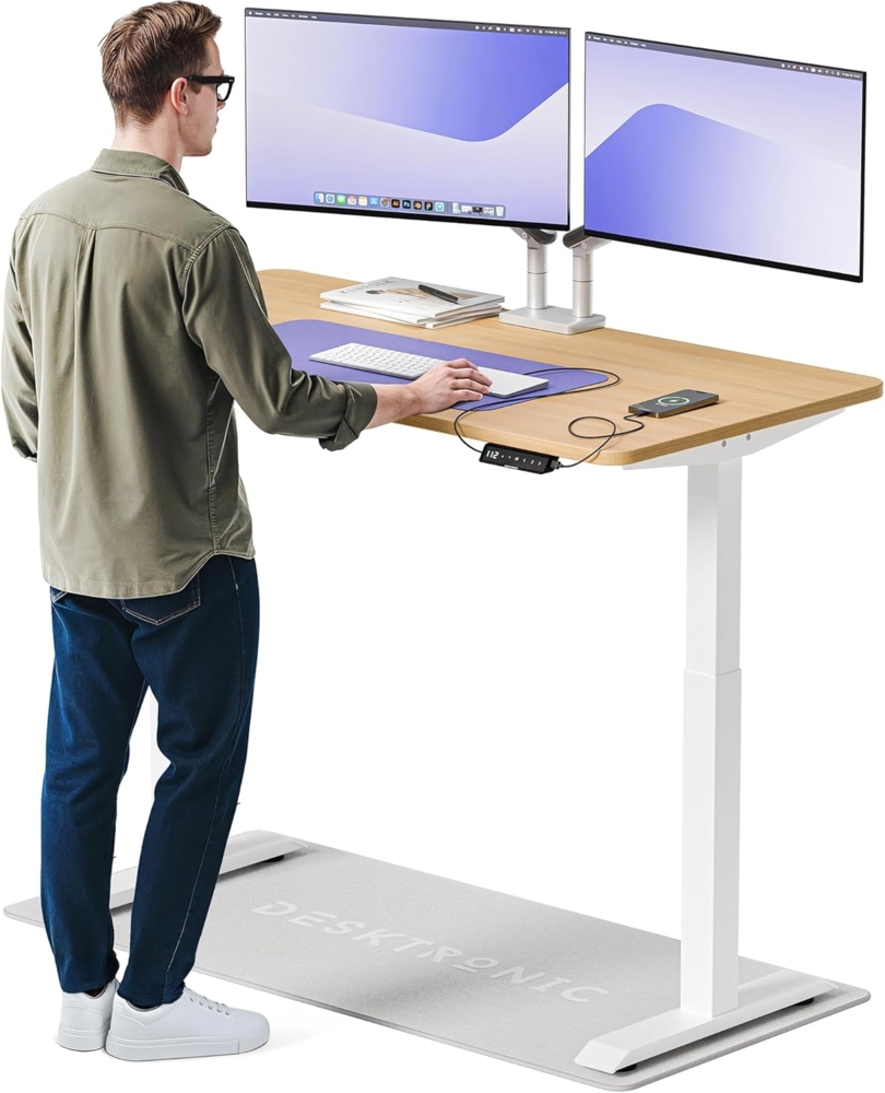 Höhenverstellbarer Schreibtisch (140x70 cm) - Sitz- & Stehpult mit Ladebuchsen - Schreibtisch Höhenverstellbar Elektrisch Touchscreen & Stahlfüßen - Schreibtisch Höhenverstellbar von Desktronic Bild 1