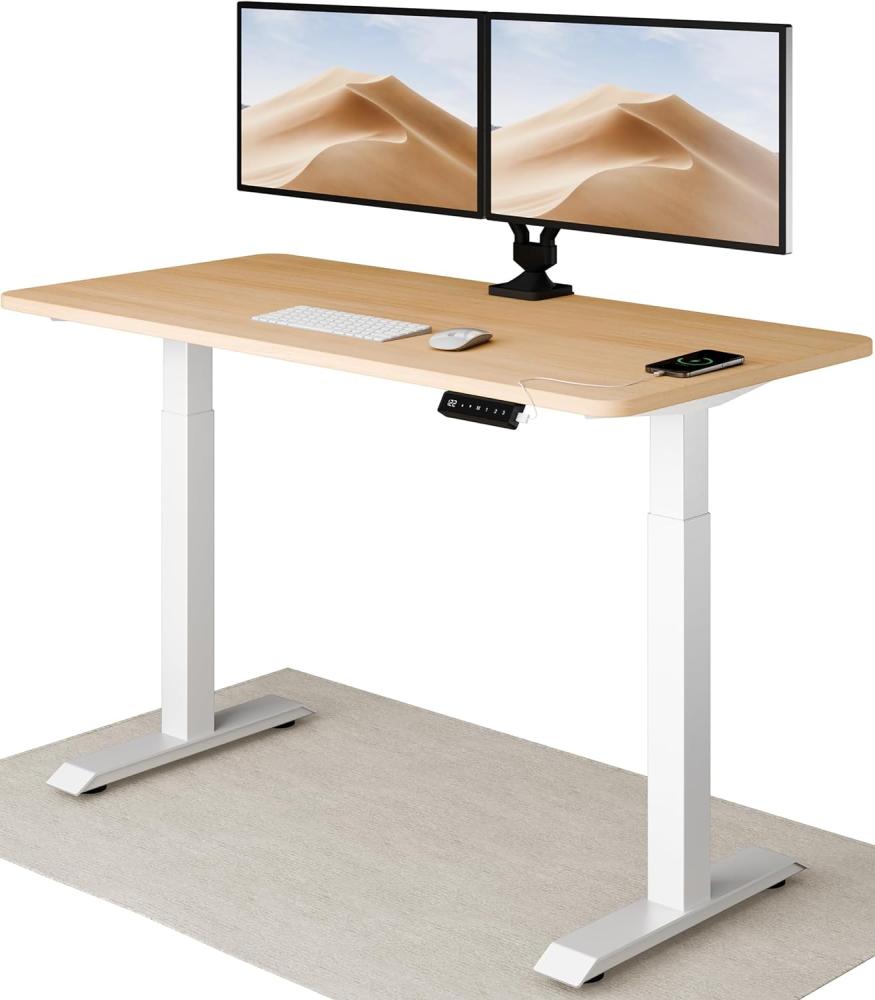 Höhenverstellbarer Schreibtisch (140 x 70 cm) - Sitz- & Stehpult mit Ladebuchsen - Schreibtisch Höhenverstellbar Elektrisch Touchscreen & Stahlfüßen - Schreibtisch Höhenverstellbar von Desktronic Bild 1