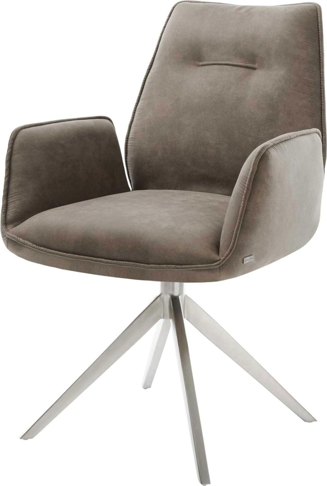 Esszimmerstuhl Zoa-Flex Mikrofaser Taupe Vintage Kreuzgestell breit Edelstahl Taschenfederkern Bild 1