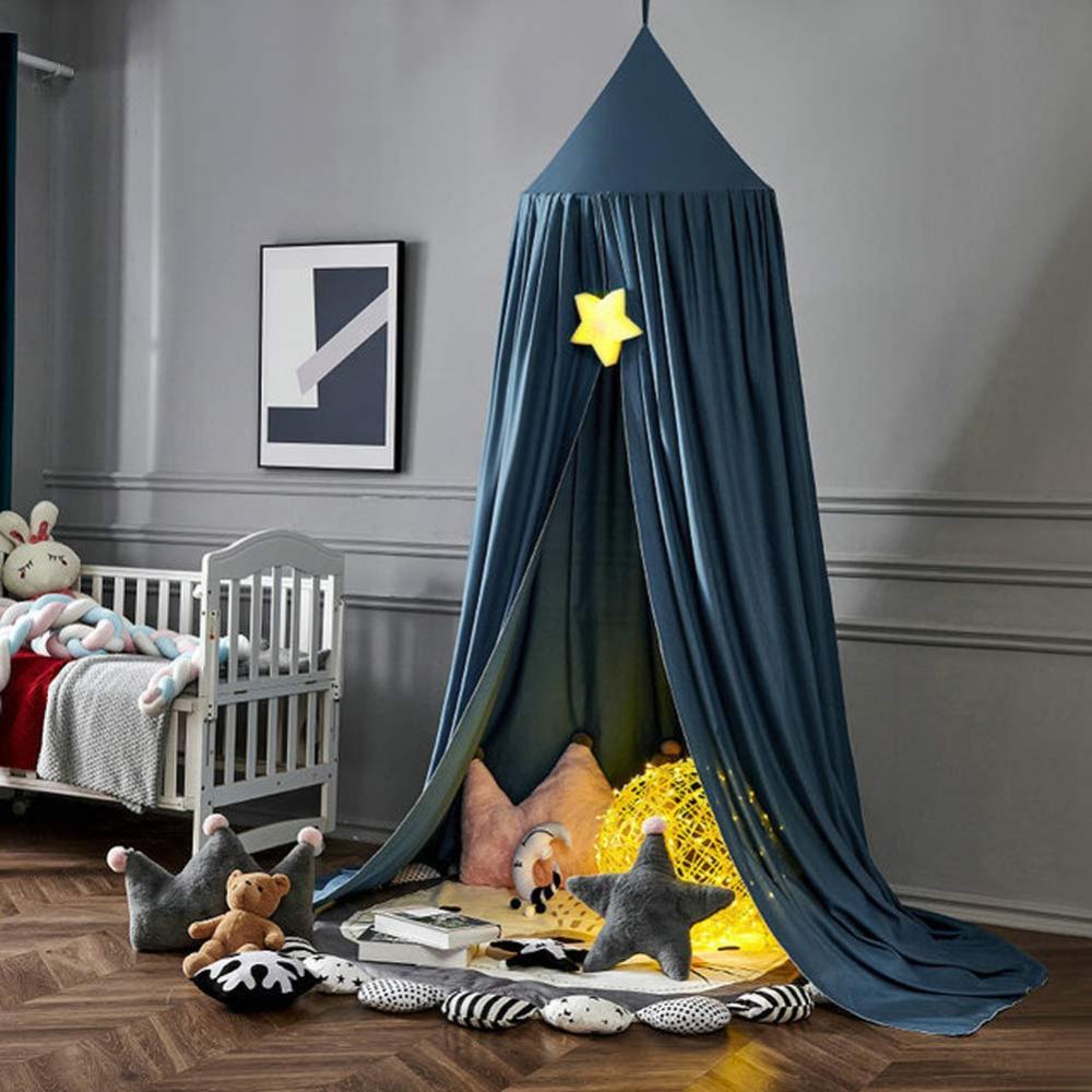 Koomuao Baby Baldachin Betthimmel, Babybett Bettvorhang Hängende Rund Princess Insektennetz Moskitonetz für Kinderzimmer und Spielzimmer Dekoration, Höhe 250cm (Nordic Blau) Bild 1